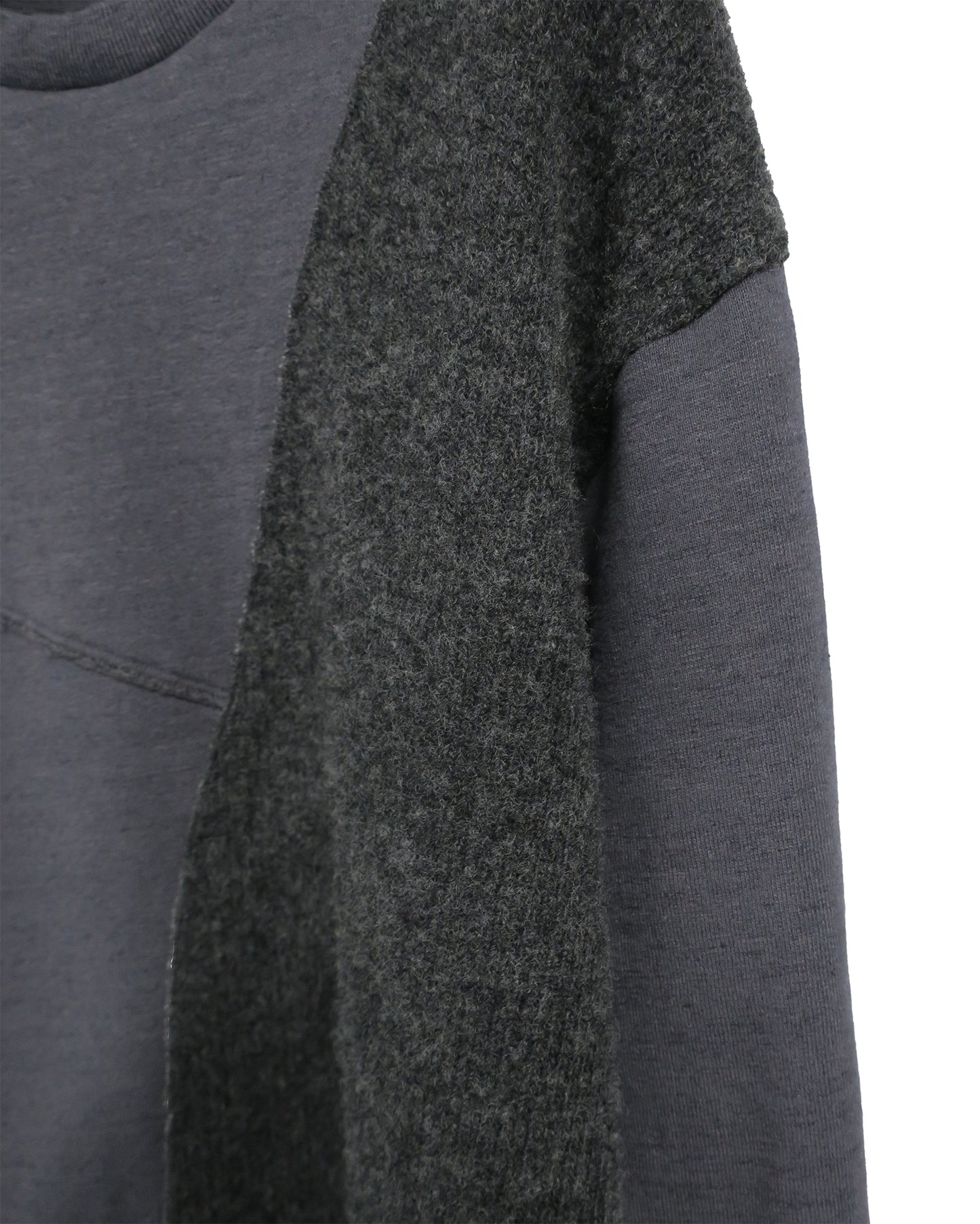 REBUILT TEXTURED PANEL KNIT COMBI SWEATSHIRT/ D-GRAY