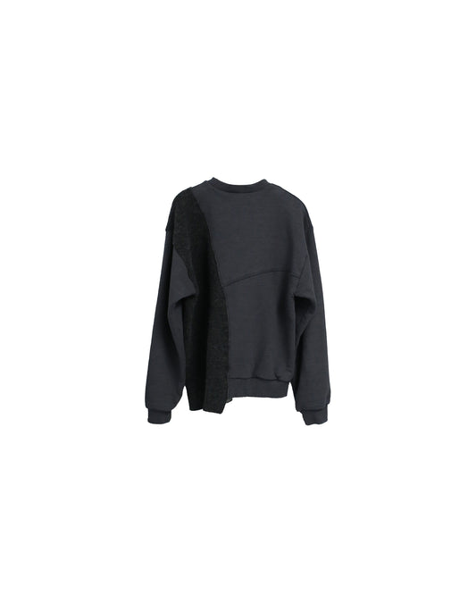 REBUILT TEXTURED PANEL KNIT COMBI SWEATSHIRT/ D-GRAY