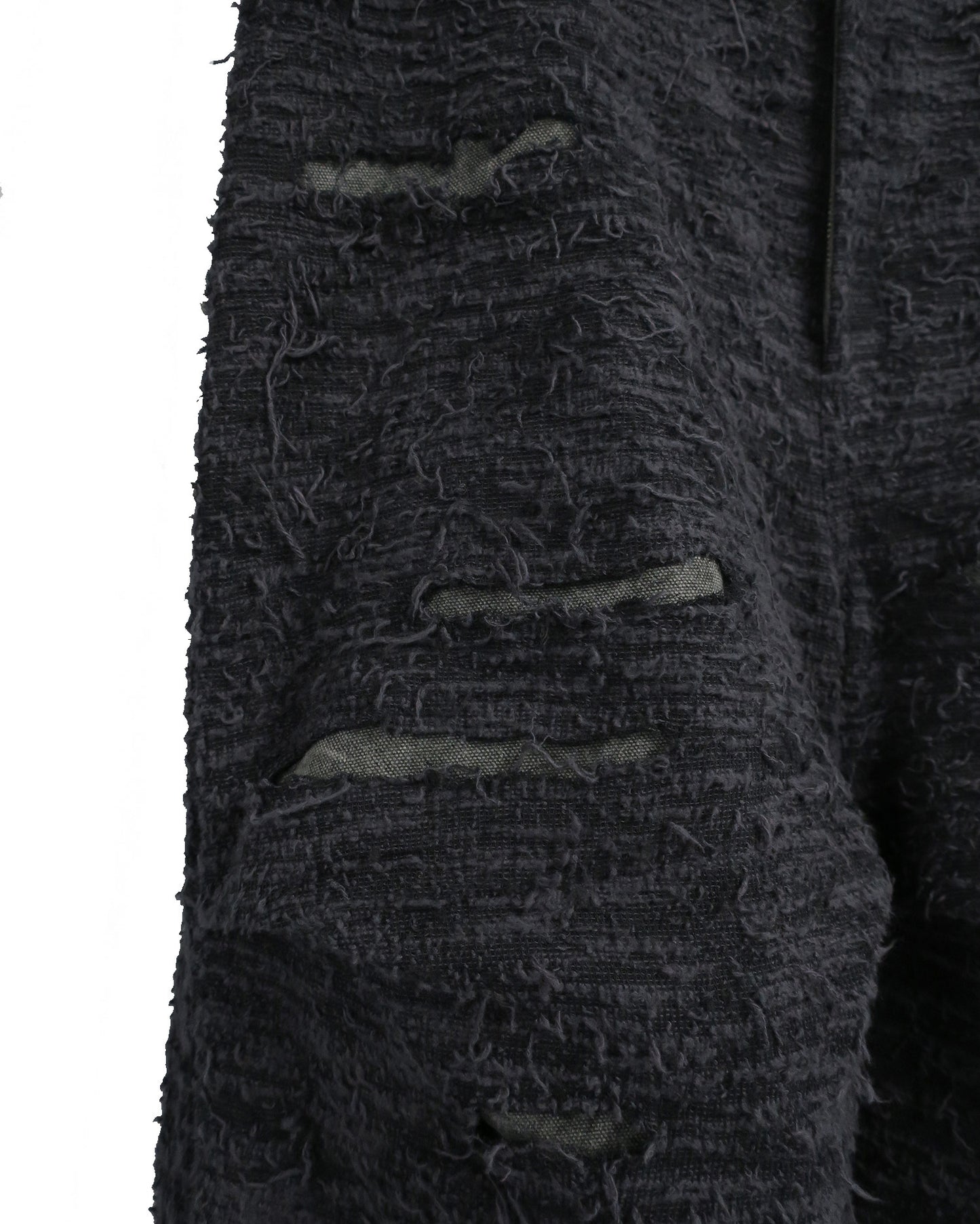 DISTRESSED  FABRIC 4-TUCK TROUSERS / BLACK
