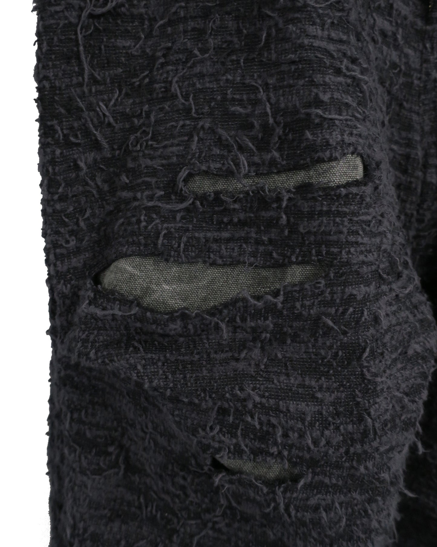 DISTRESSED  FABRIC 4-TUCK TROUSERS / BLACK