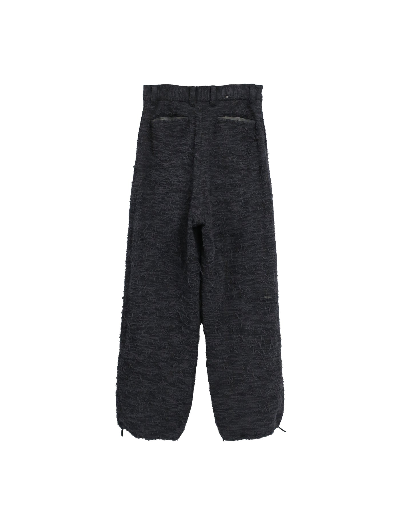 DISTRESSED  FABRIC 4-TUCK TROUSERS / BLACK