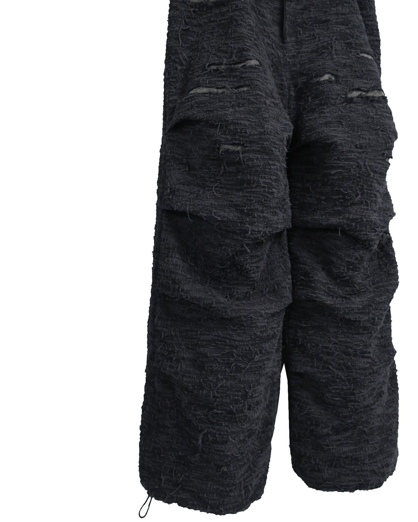 DISTRESSED  FABRIC 4-TUCK TROUSERS / BLACK