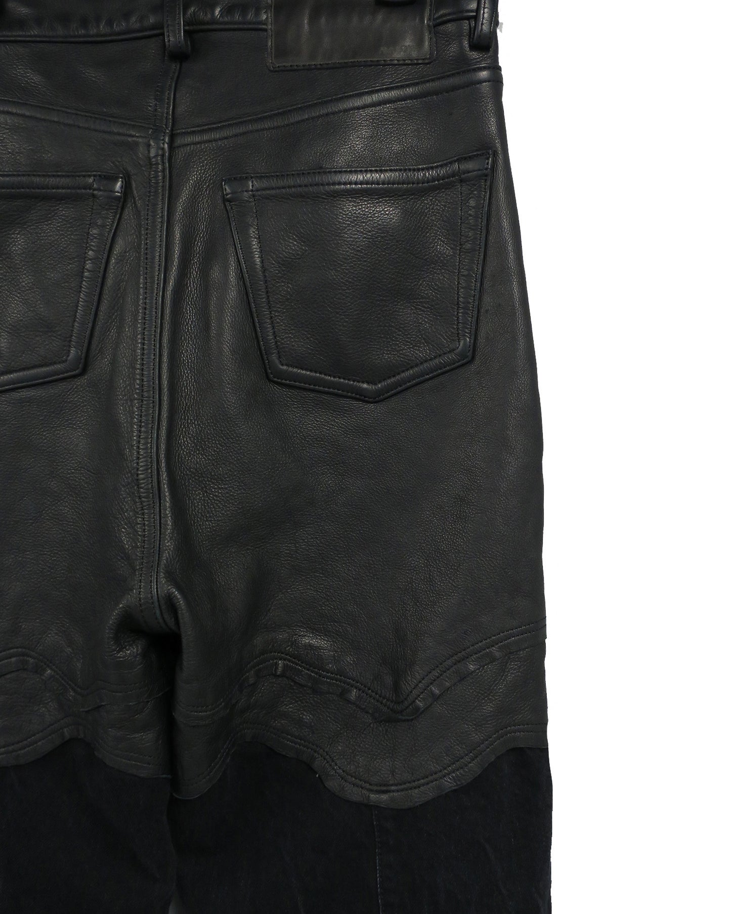 COW LEATHER × DENIM SABBATH  TROUSERS  / BLACK