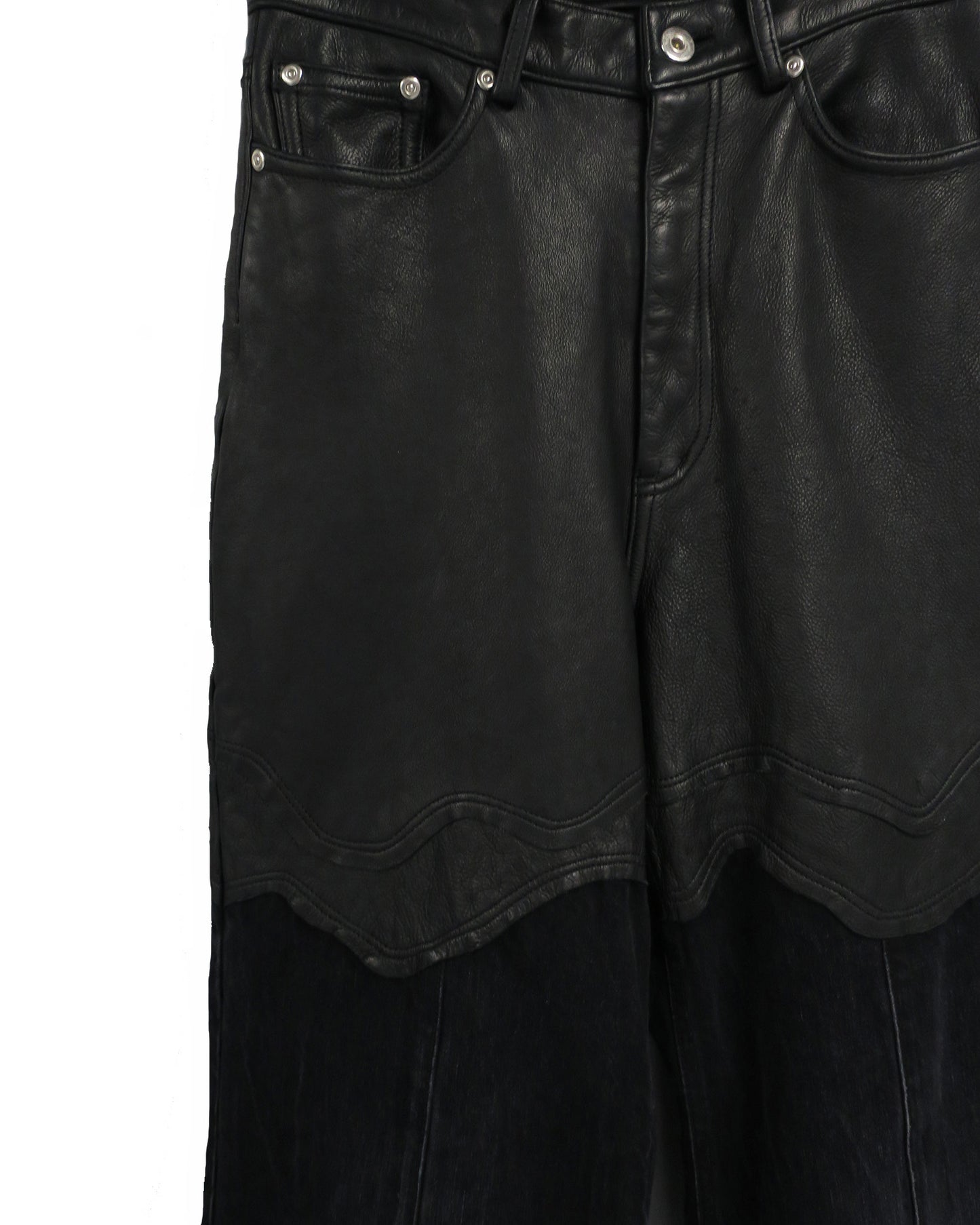 COW LEATHER × DENIM SABBATH  TROUSERS  / BLACK
