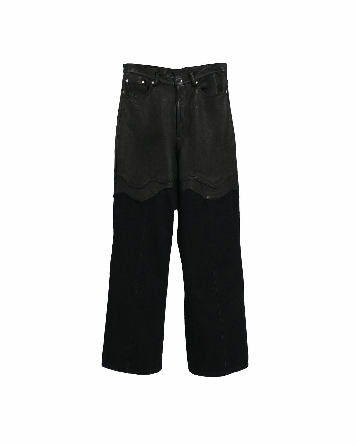 COW LEATHER × DENIM SABBATH  TROUSERS  / BLACK