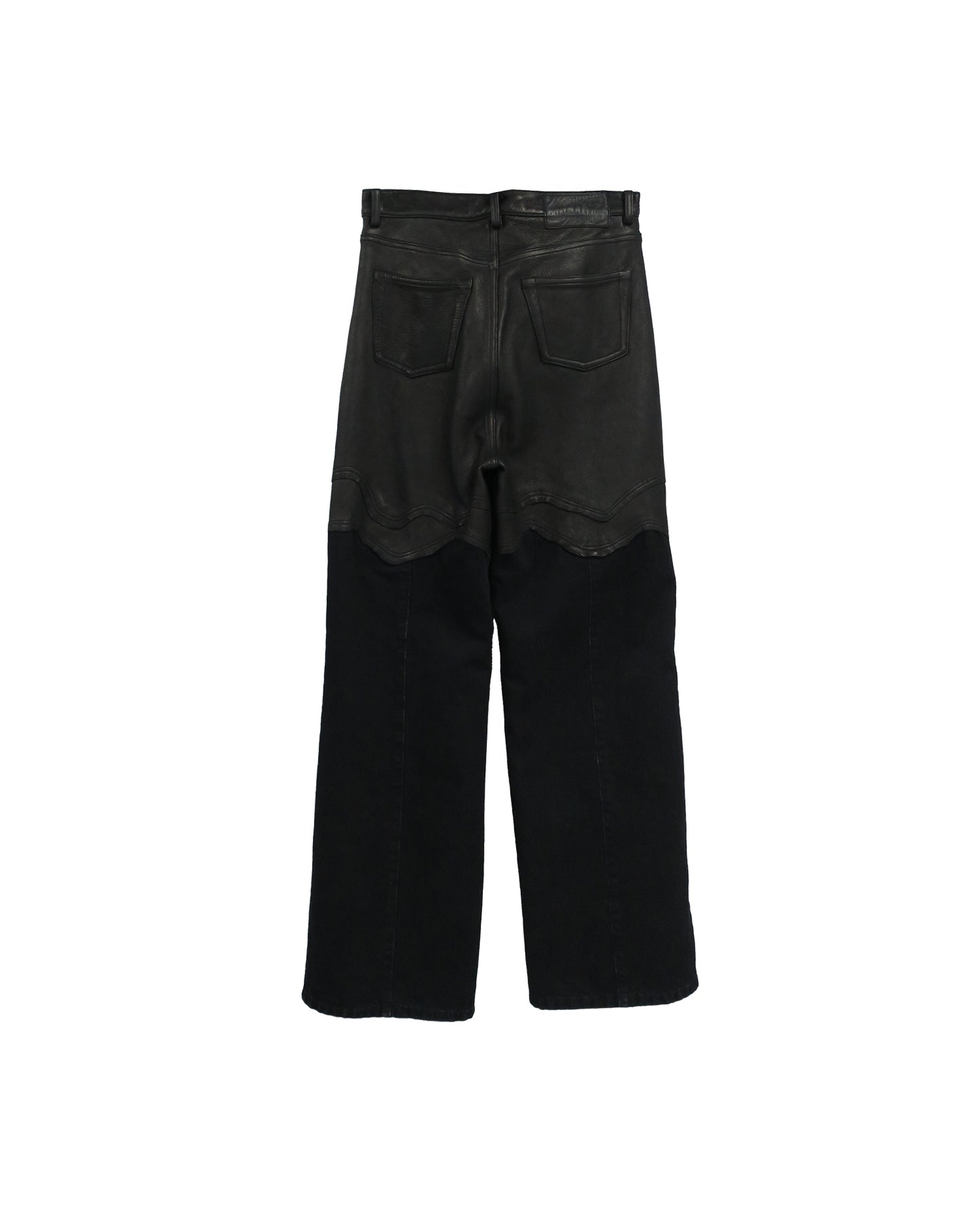 COW LEATHER × DENIM SABBATH  TROUSERS  / BLACK