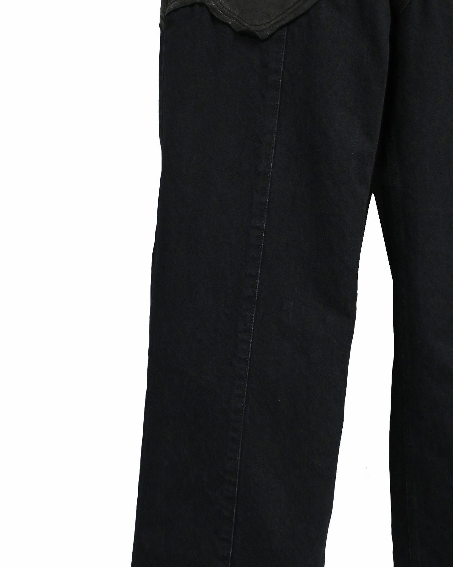 COW LEATHER × DENIM SABBATH  TROUSERS  / BLACK