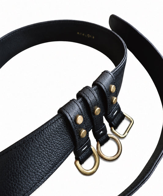 【LIMITED】COW LEATHER TRIPLE STRAP MIXED HARDWARE BELT / BLACK