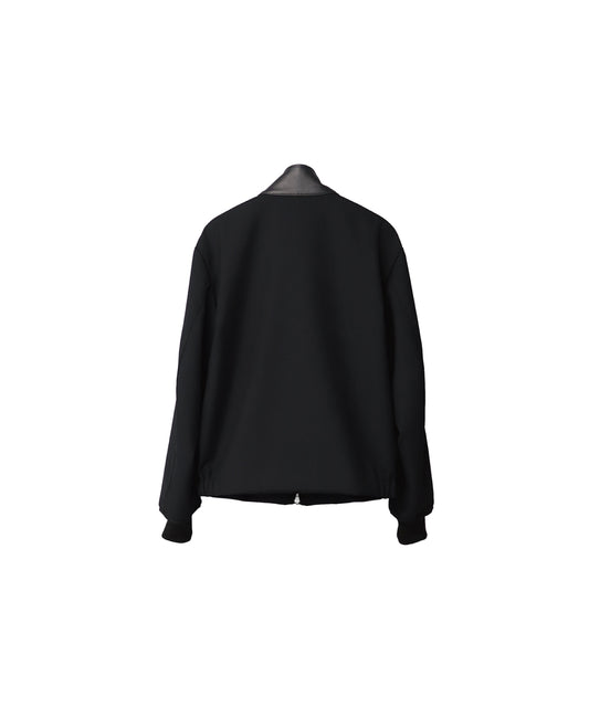SHEEP LEATHER COLLAR GABARDINE SWING TOP/ BLACK