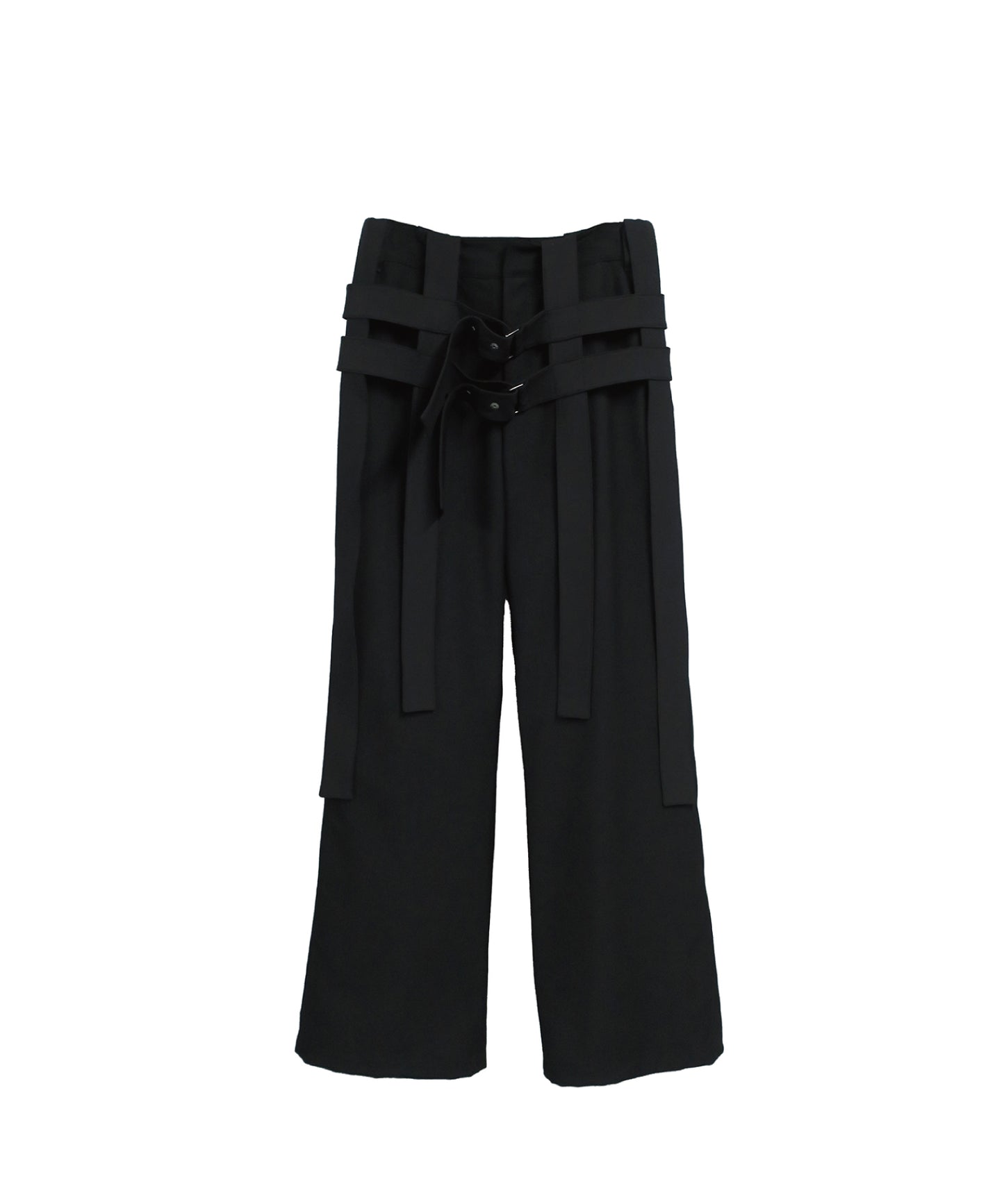 DETACHABLE HARNESS BOOT-CUT GABARDINETROUSERS / BLACK