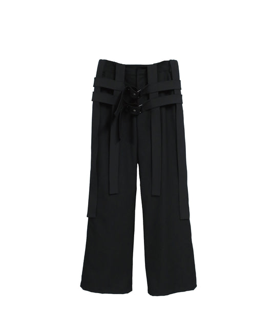DETACHABLE HARNESS BOOT-CUT GABARDINETROUSERS / BLACK