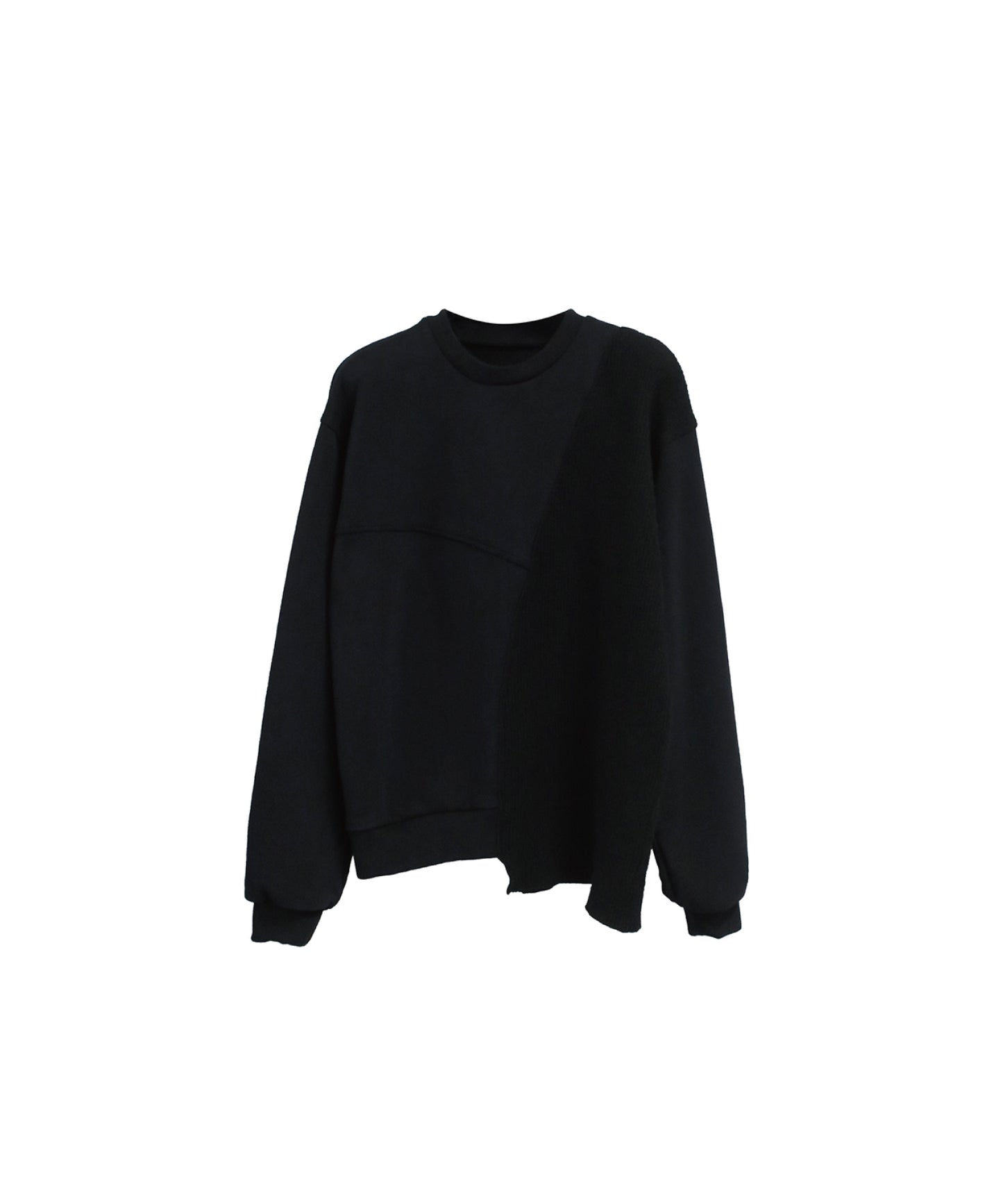 REBUILT TEXTURED PANEL KNIT COMBI SWEATSHIRT/ BLACK