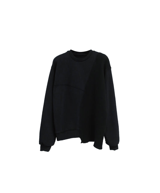 REBUILT TEXTURED PANEL KNIT COMBI SWEATSHIRT/ BLACK