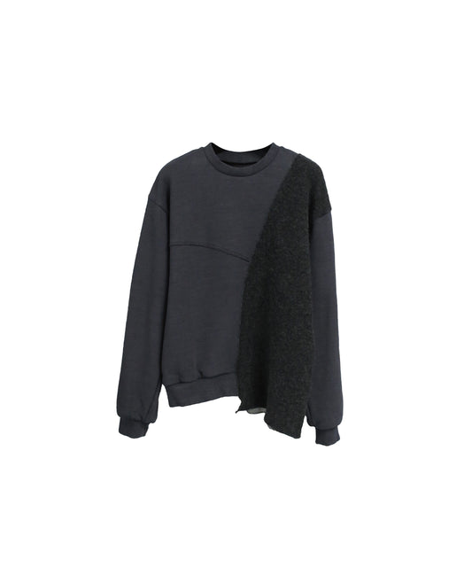 REBUILT TEXTURED PANEL KNIT COMBI SWEATSHIRT/ D-GRAY