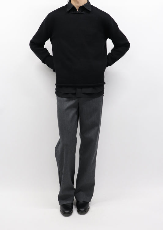 【LIMITED】COTTON LINEN RIBLESS CREW NECK KNIT