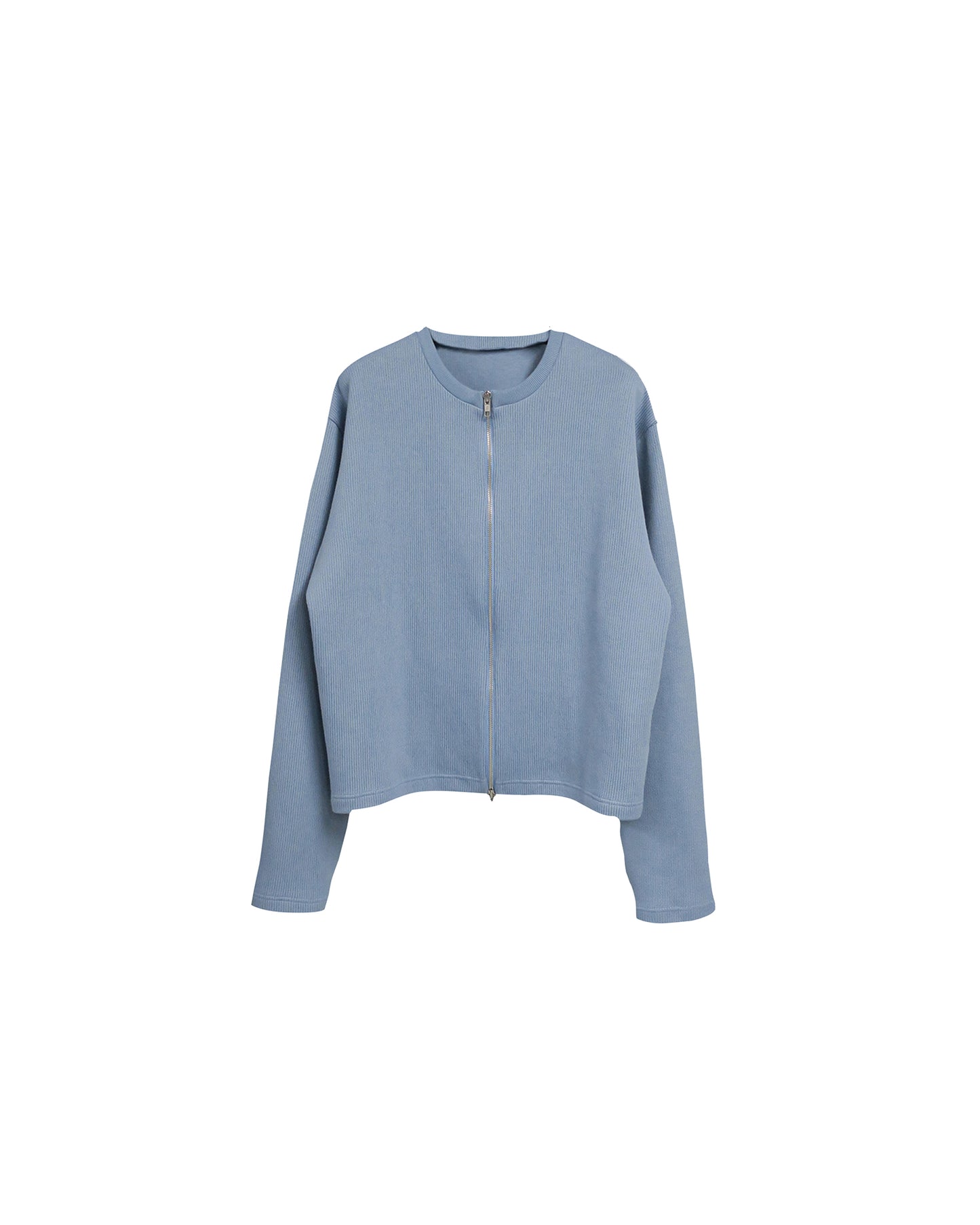 【SAMPLE】SOFT KNIT MATERIAL W ZIP CARDIGAN/ L.BLUE