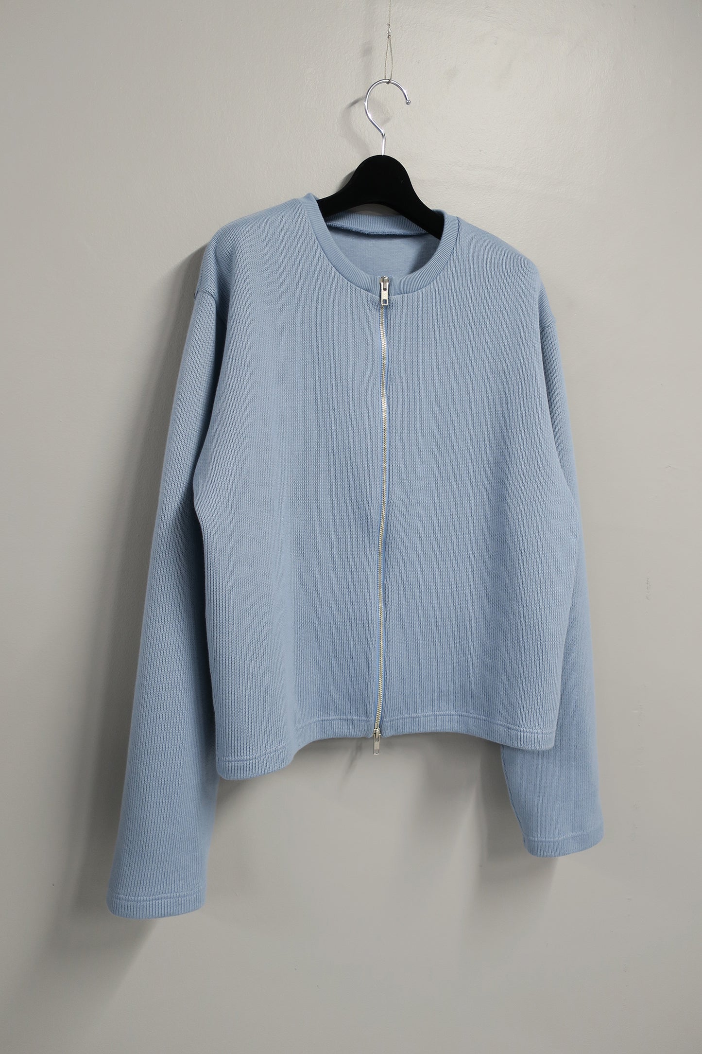 【SAMPLE】SOFT KNIT MATERIAL W ZIP CARDIGAN/ L.BLUE