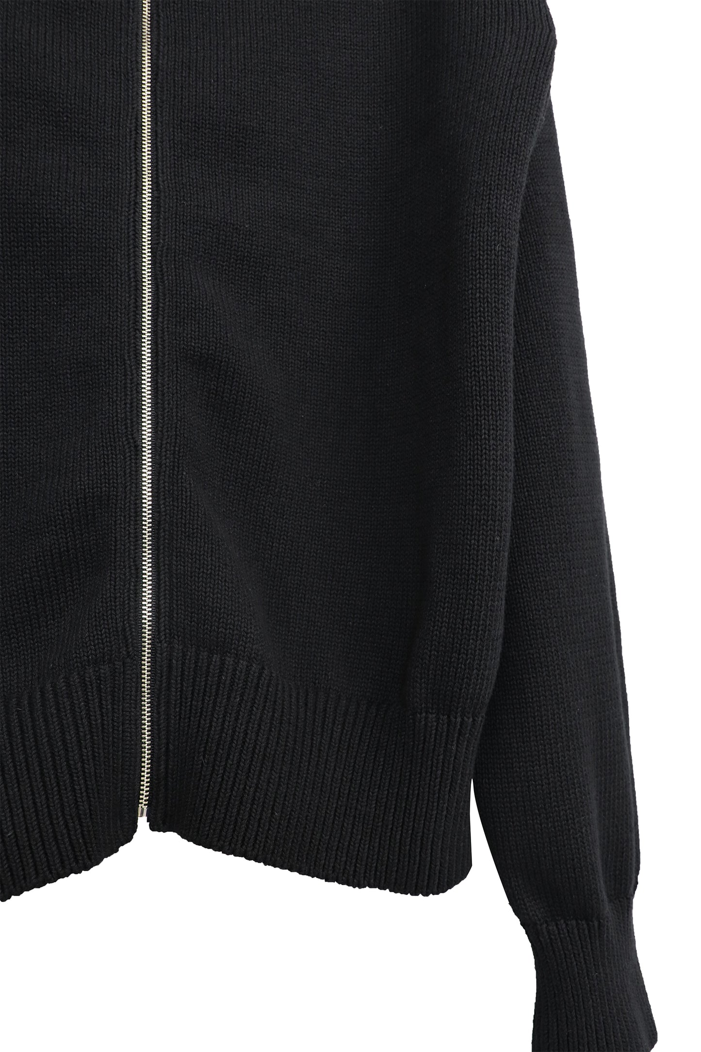 【LIMITED】COTTON LINEN CREW NECK KNIT ZIP CARDIGAN/ BLACK