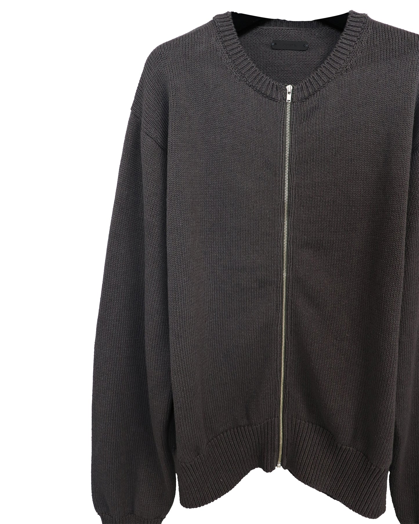 【LIMITED】COTTON LINEN CREW NECK KNIT ZIP CARDIGAN/ GRAY