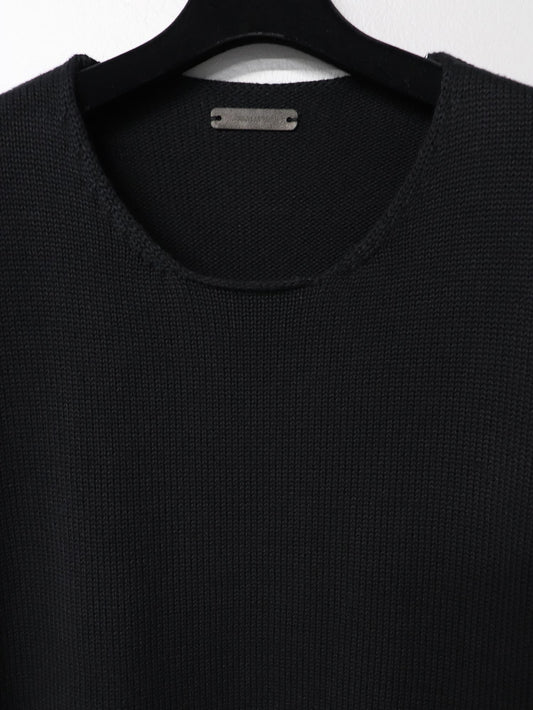 【LIMITED】COTTON WOOL RIBLESS CREW NECK KNIT/ BLACK