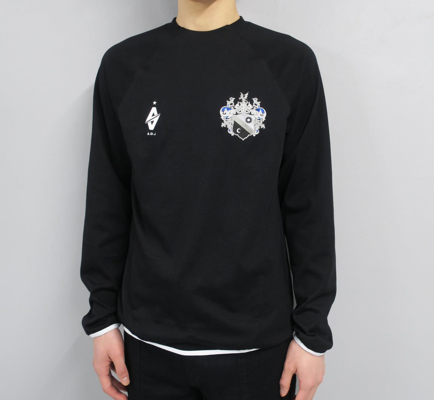 【SALE】A G J WARM UP LONG SLEEVE SHIRTS(COTTON) / BLACK