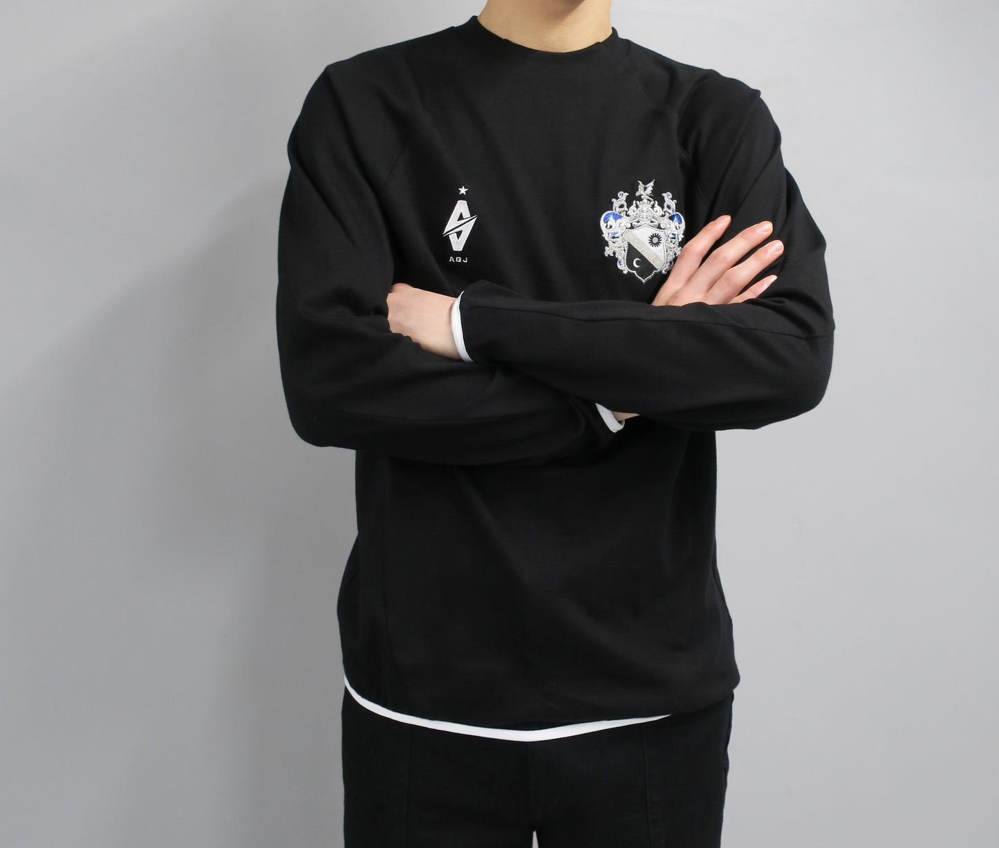 【SALE】A G J WARM UP LONG SLEEVE SHIRTS(COTTON) / BLACK
