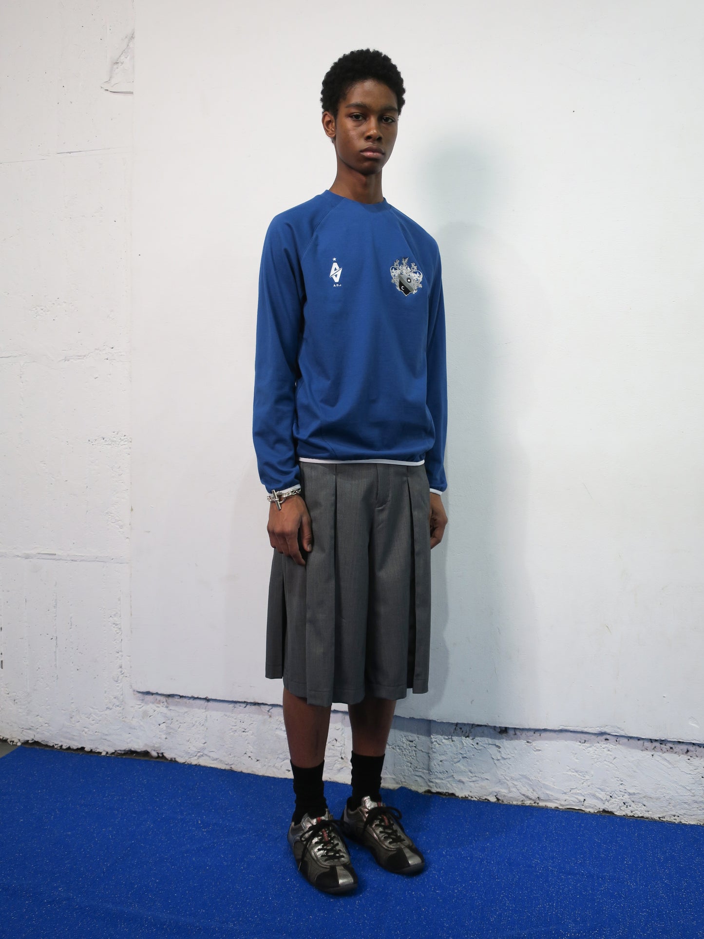 【SALE】A G J WARM UP LONG SLEEVE SHIRTS(COTTON) / T-BLUE