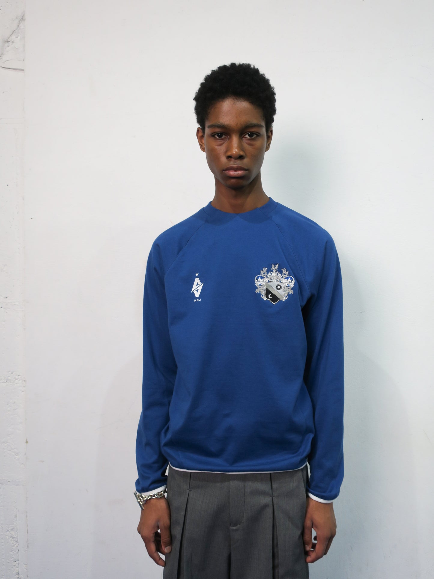 【SALE】A G J WARM UP LONG SLEEVE SHIRTS(COTTON) / T-BLUE