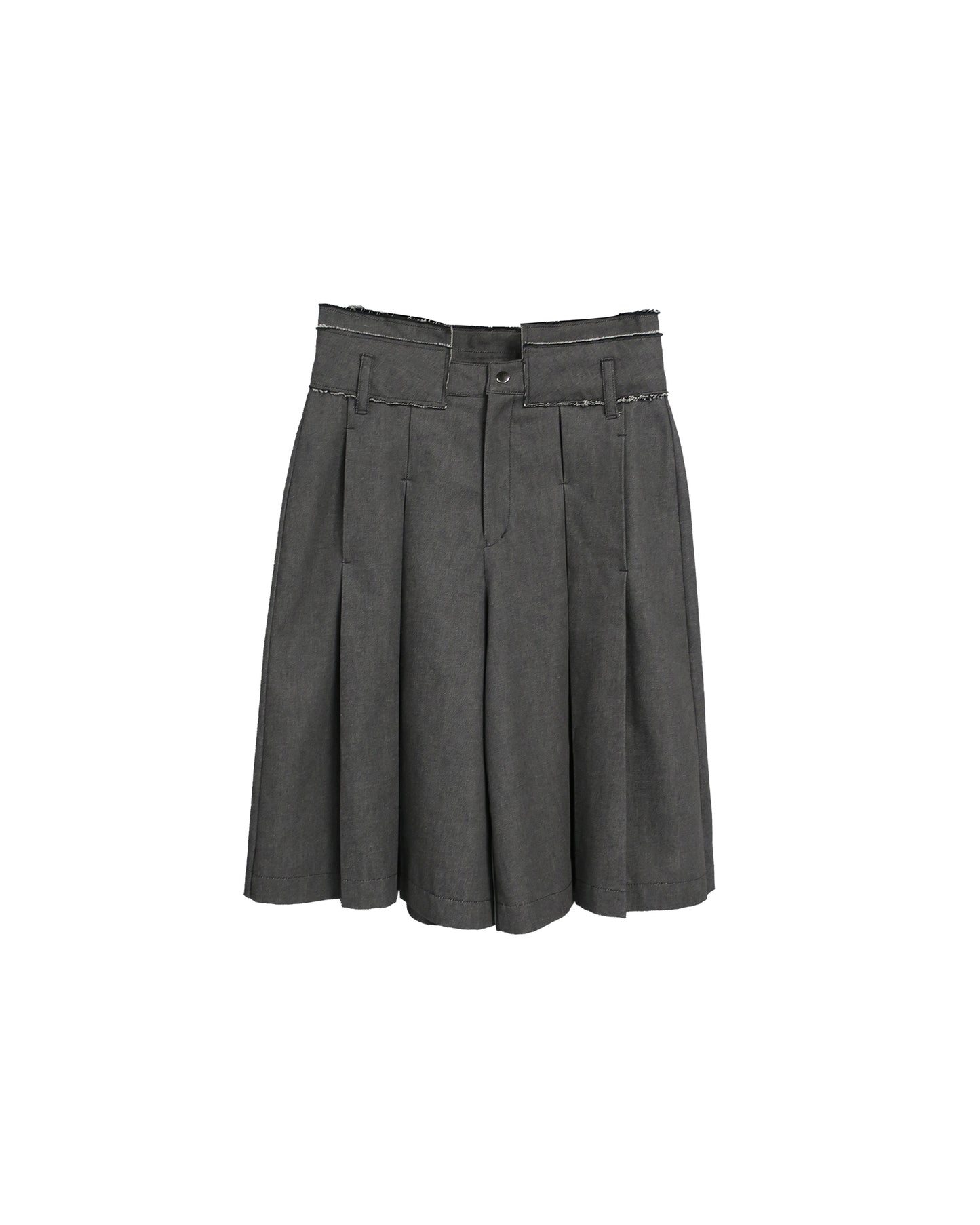 11oz WASHED DENIM PLEATS ACTION CROPPED WIDE TROUSERS/ D-GY