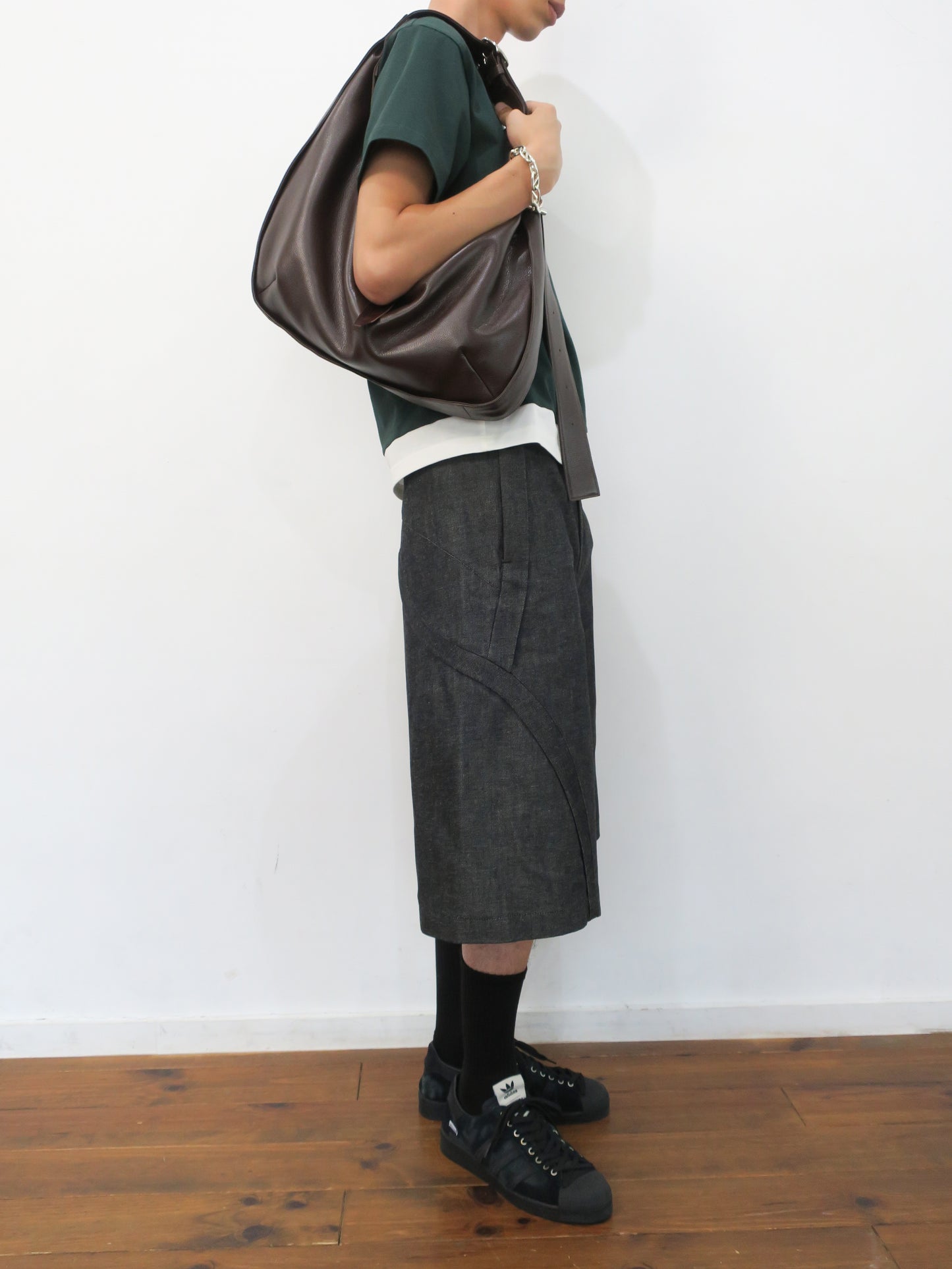 【RE-STOCK】11oz WASHED DENIM THREE-D STREAM CROPPED WIDE TROUSERS / BLACK