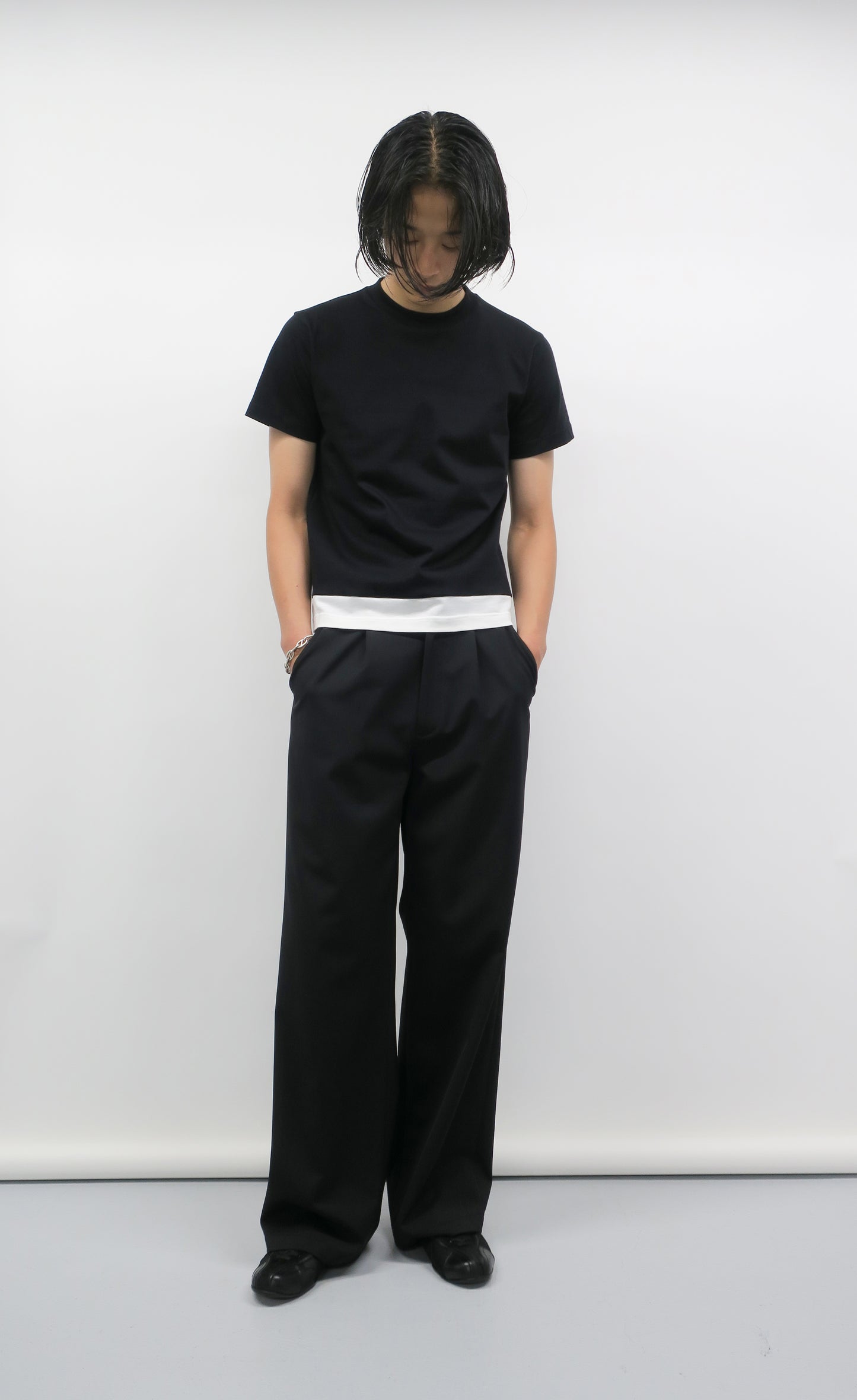 DOUBLE LOOP RELAXED STRAIGHT TROUSERS / BLACK