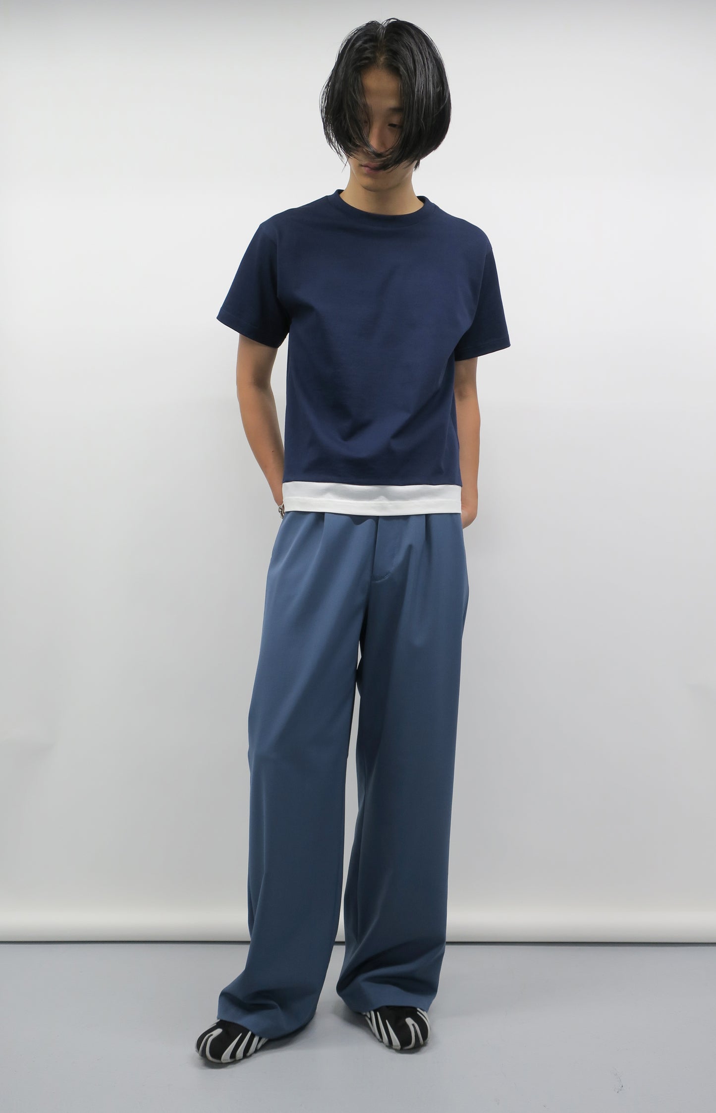 DOUBLE LOOP RELAXED STRAIGHT TROUSERS / BLUE GRAY