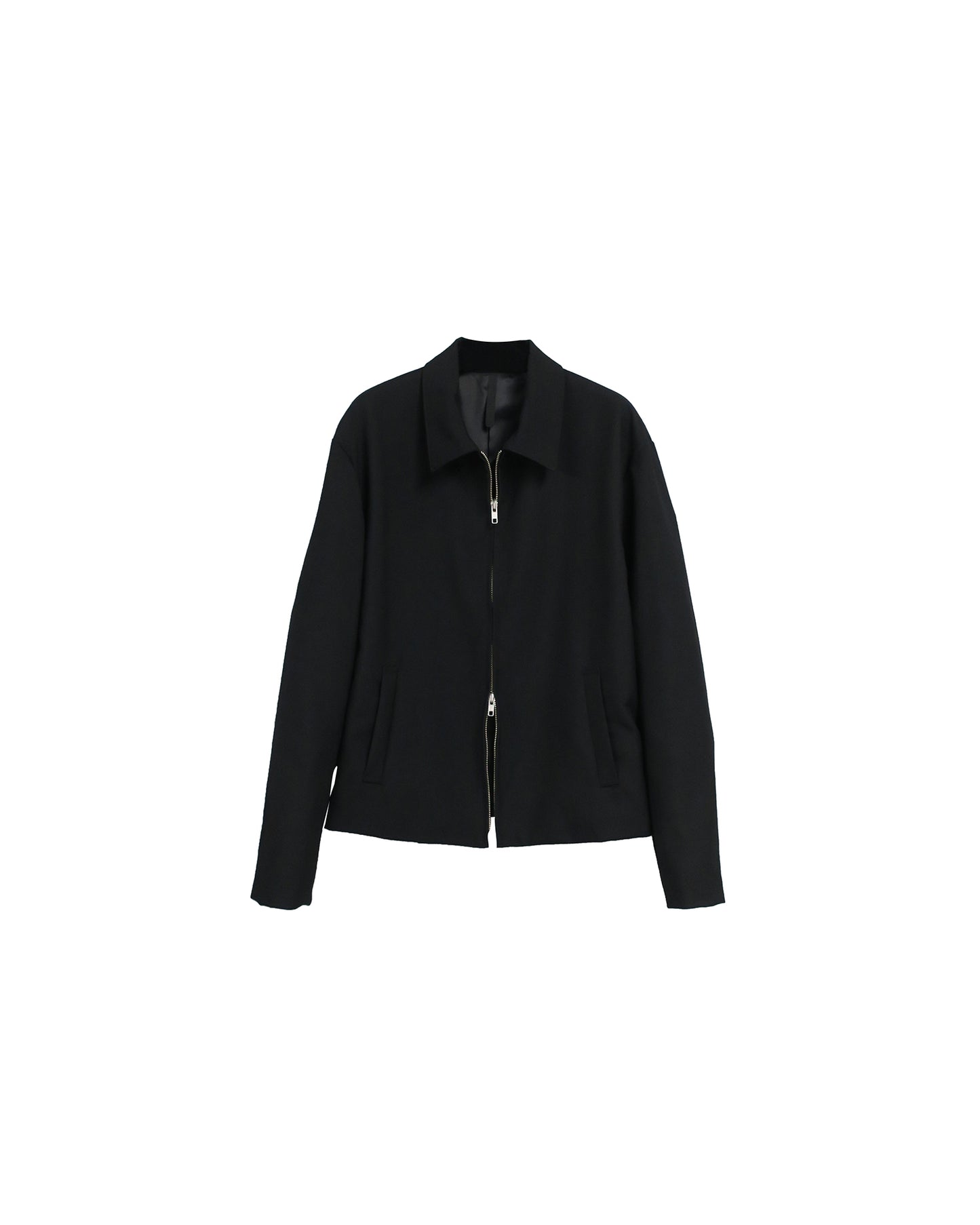 GABARDINE WOOL  W ZIP JACKET/ BLACK