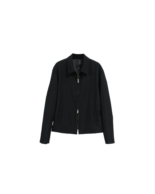 GABARDINE WOOL  W ZIP JACKET/ BLACK
