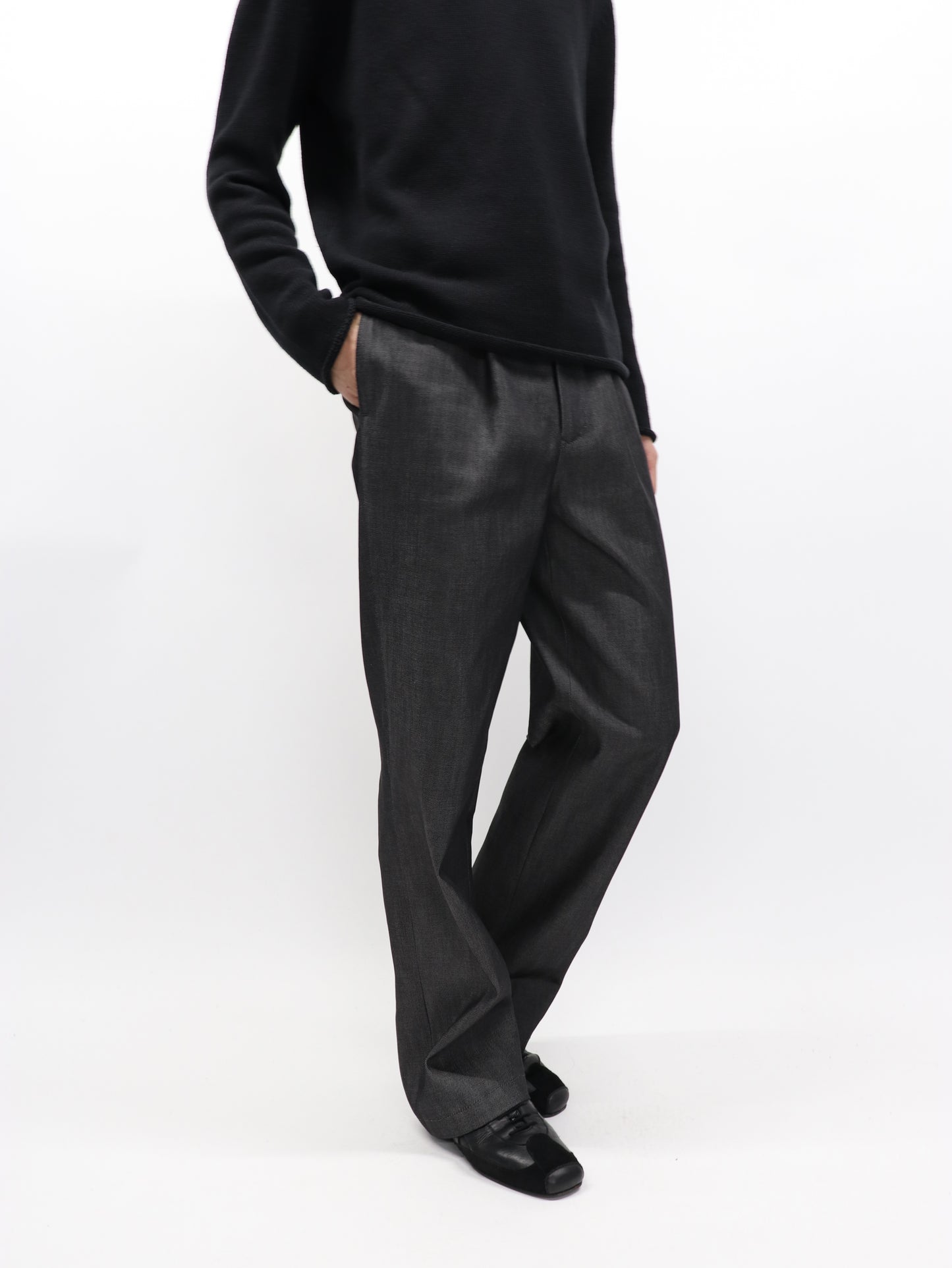 LUX DENIM DOUBLE LOOP TROUSERS / BLACK