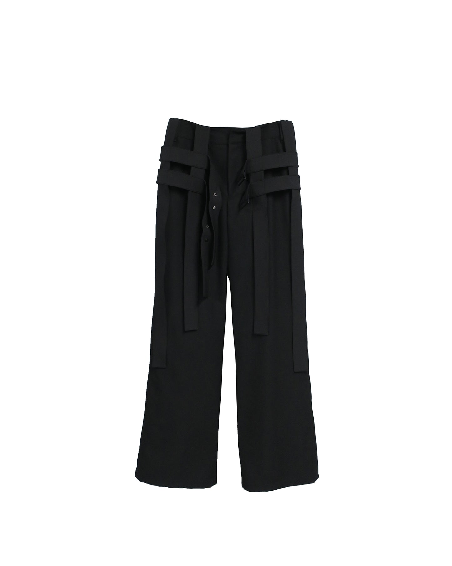 DETACHABLE HARNESS BOOT-CUT GABARDINETROUSERS / BLACK