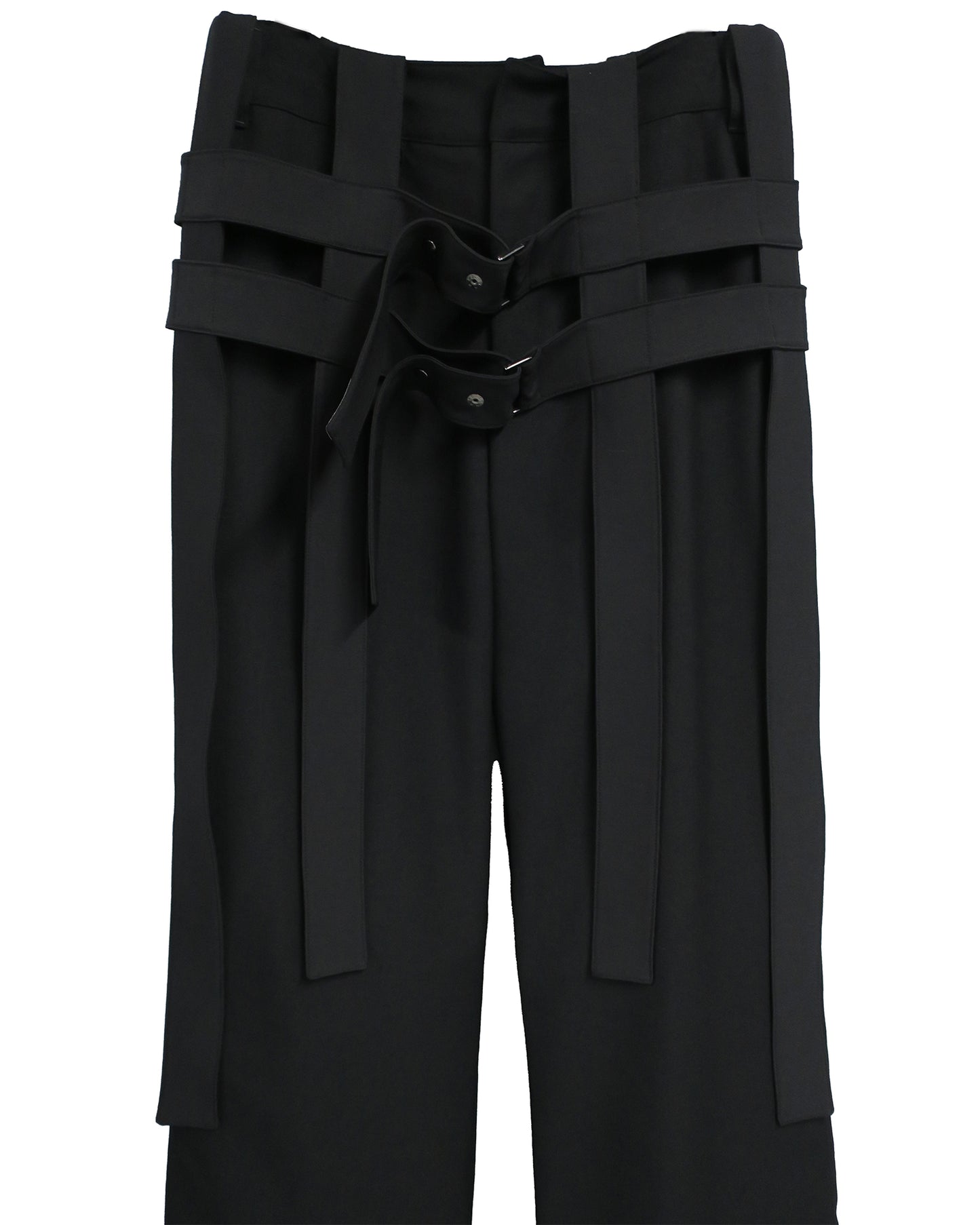 DETACHABLE HARNESS BOOT-CUT GABARDINETROUSERS / BLACK