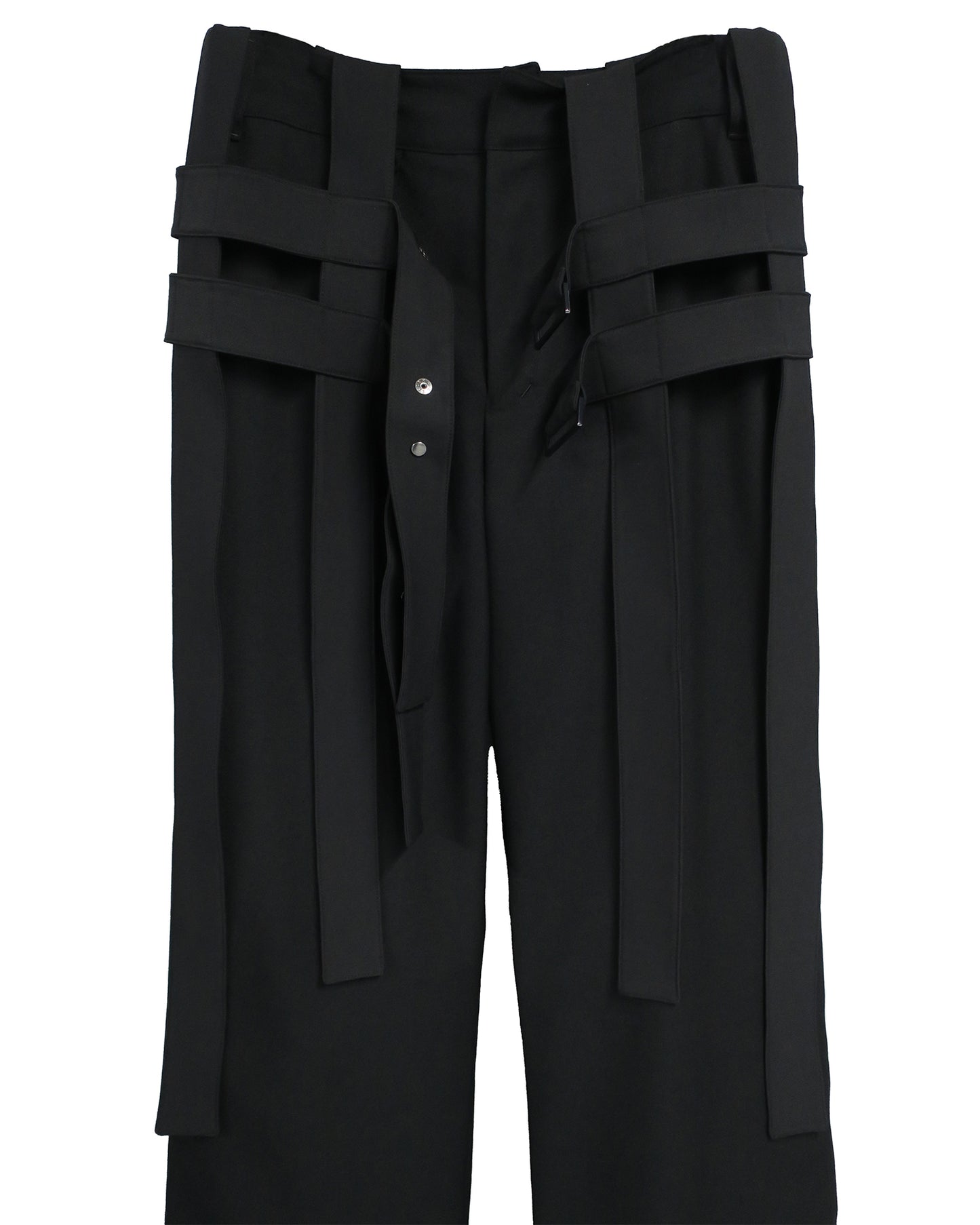 DETACHABLE HARNESS BOOT-CUT GABARDINETROUSERS / BLACK