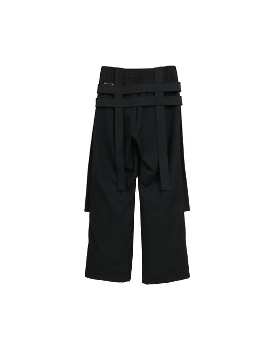 DETACHABLE HARNESS BOOT-CUT GABARDINETROUSERS / BLACK