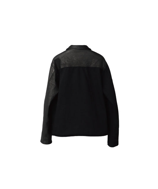 【LIMITED PRE-ORDER】COW LEATHER×DENIM PANELED JACKET/ BLACK
