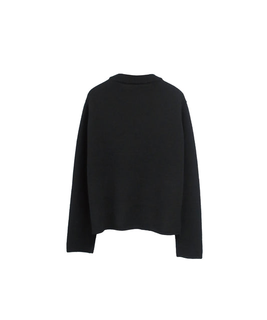 【LIMITED】LUX RIBLESS CROPPED 100%WOOL KNIT / BLACK