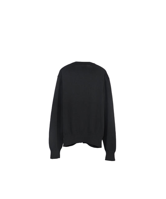 【LIMITED】COTTON LINEN CREW NECK KNIT ZIP CARDIGAN/ BLACK