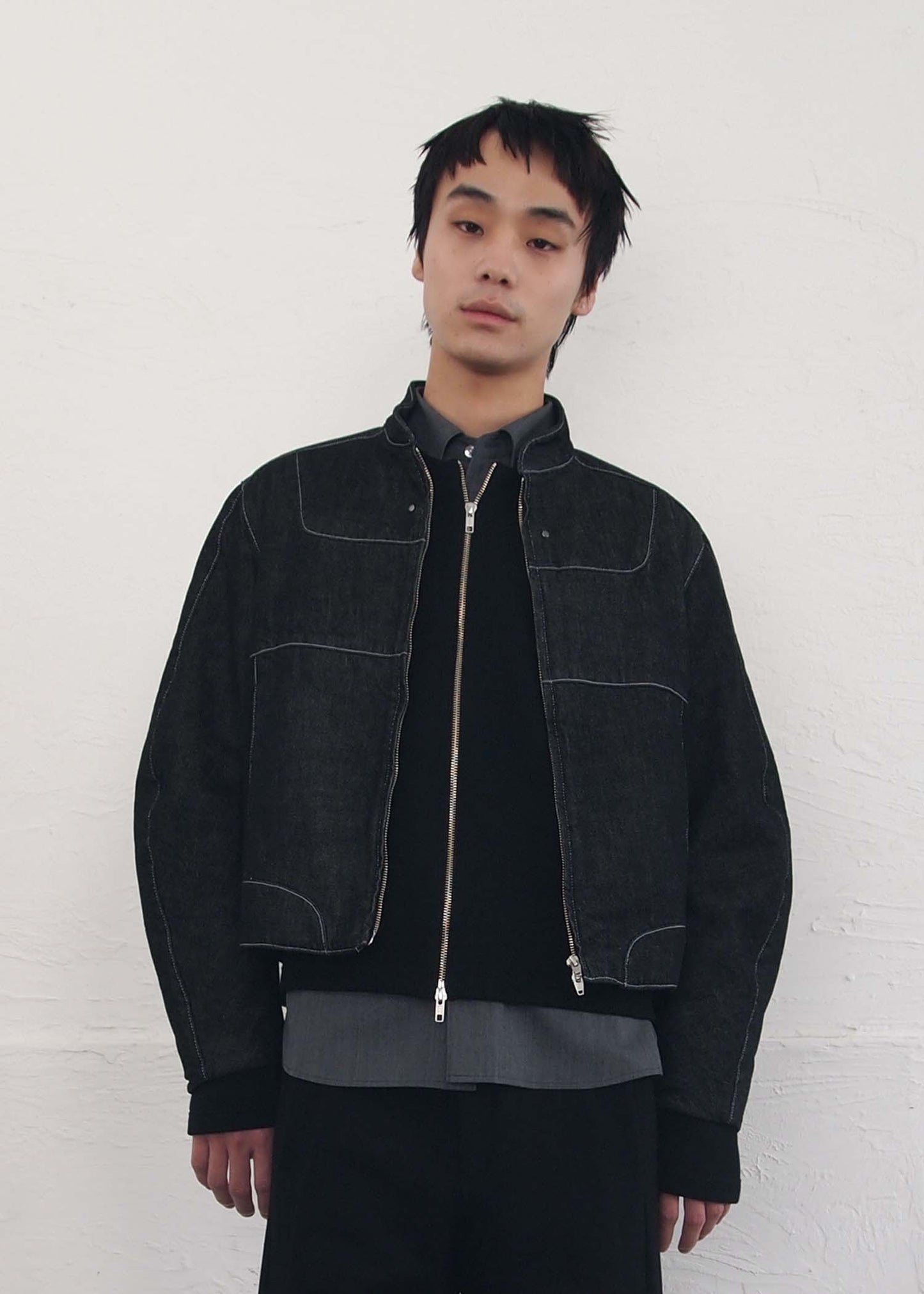 【SAMPLE】13oz DENIM × RIB PANEL THREE-D BLOUSON / BLACK DENIM
