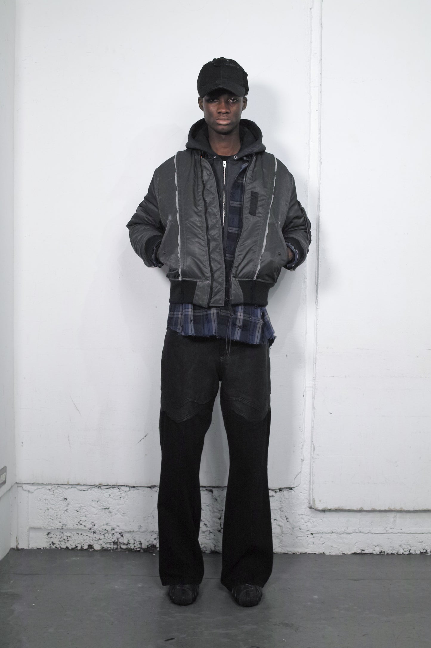 COW LEATHER × DENIM SABBATH  TROUSERS  / BLACK