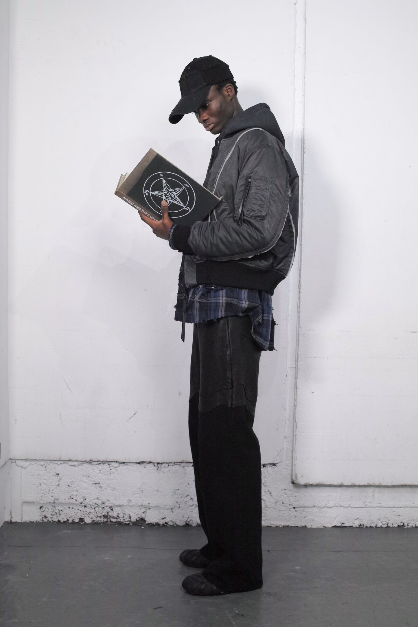 COW LEATHER × DENIM SABBATH  TROUSERS  / BLACK