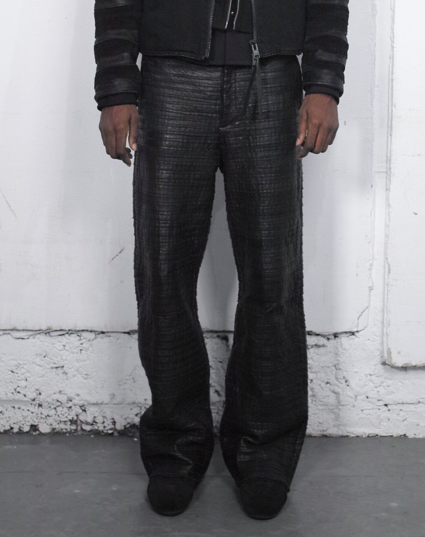 SCALE LEATHER HYBRID TROUSERS  / BLACK