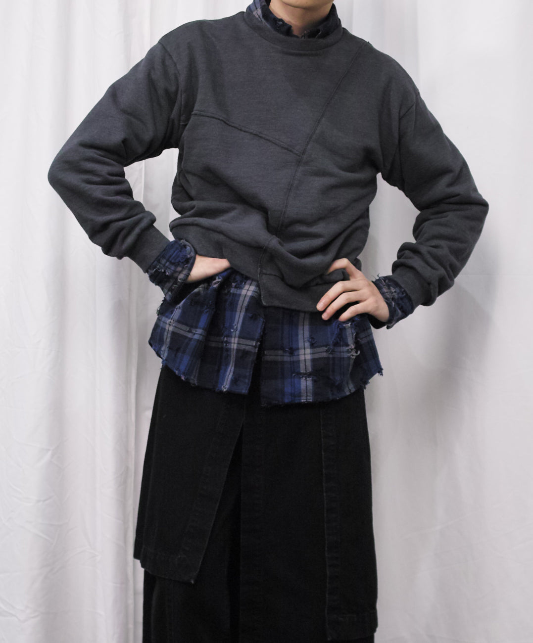 REBUILT TEXTURED PANEL CREWNECK SWEATSHIRT/ D-GRAY