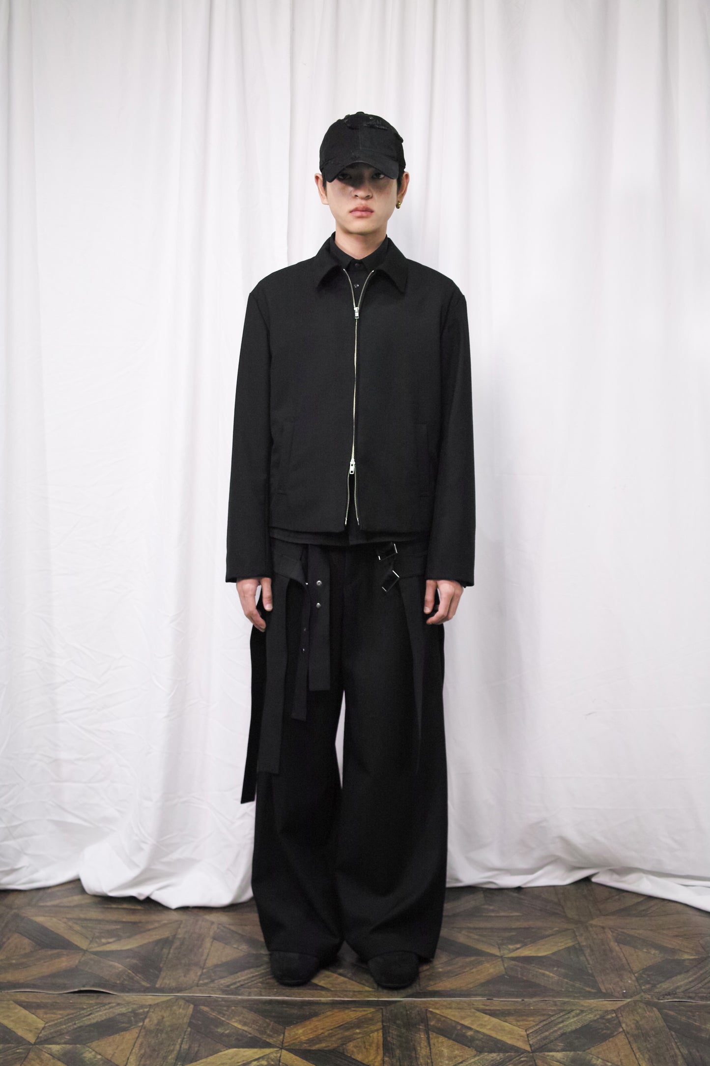 GABARDINE WOOL  W ZIP JACKET/ BLACK