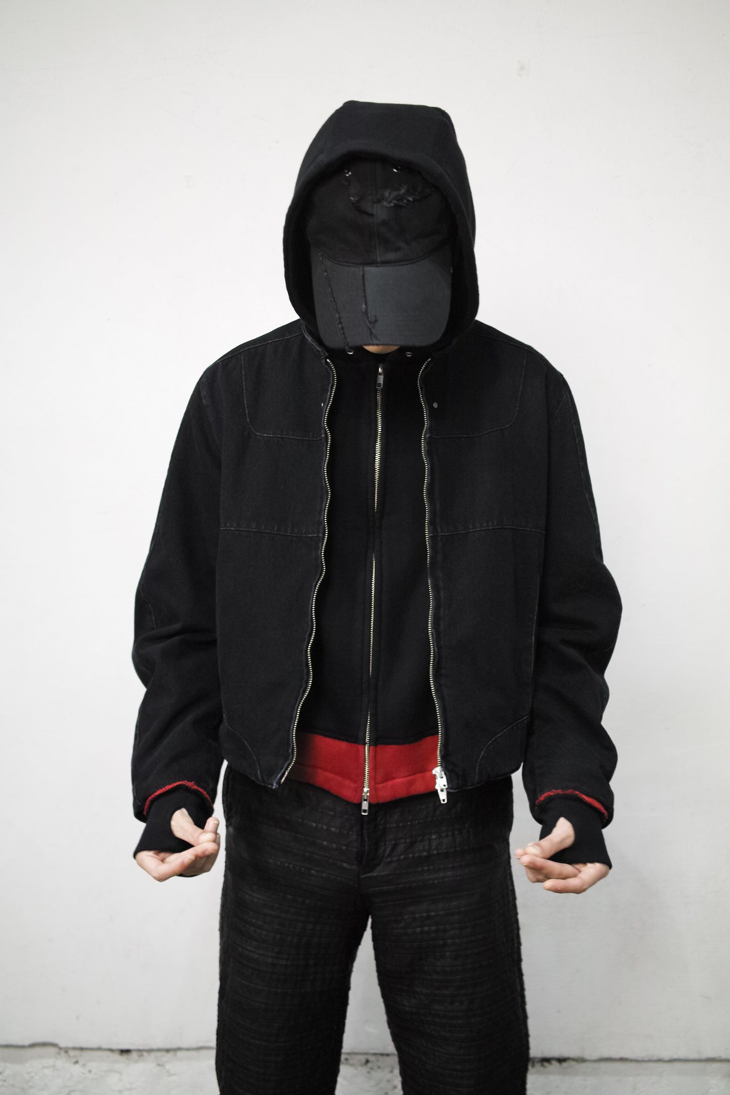 13oz DENIM×RIB PANEL THREE-D BLOUSON/ BLACK