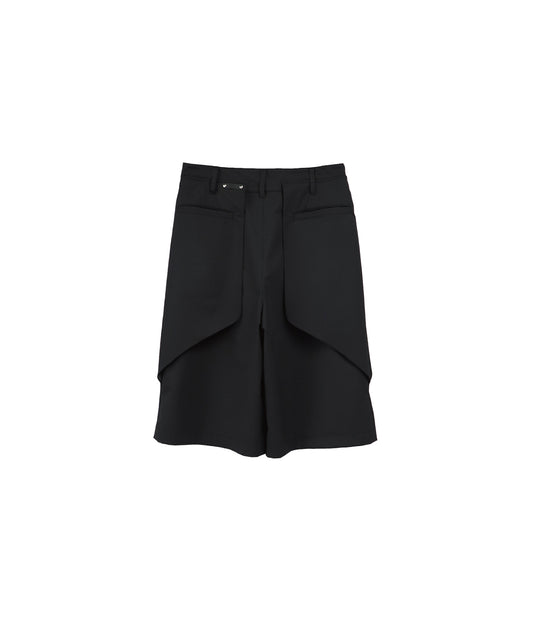 FLEX GABARDINE CROPPED WIDE TROUSERS/ BLACK